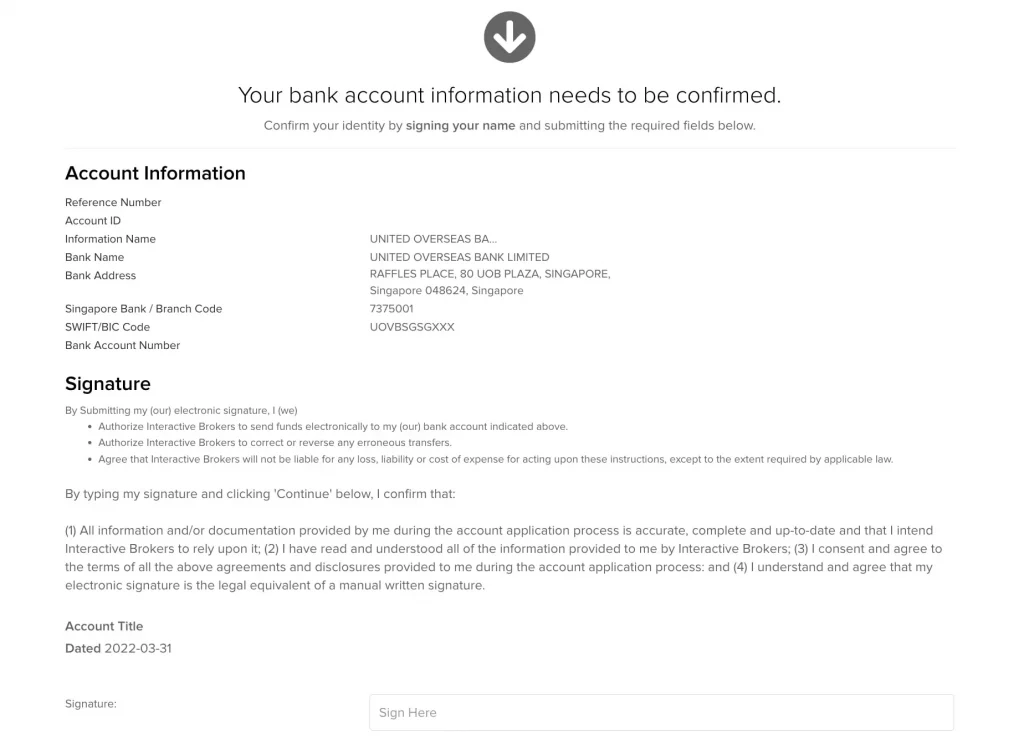 interactive brokers出金第四步05_檢查收款銀行信息後簽名確認